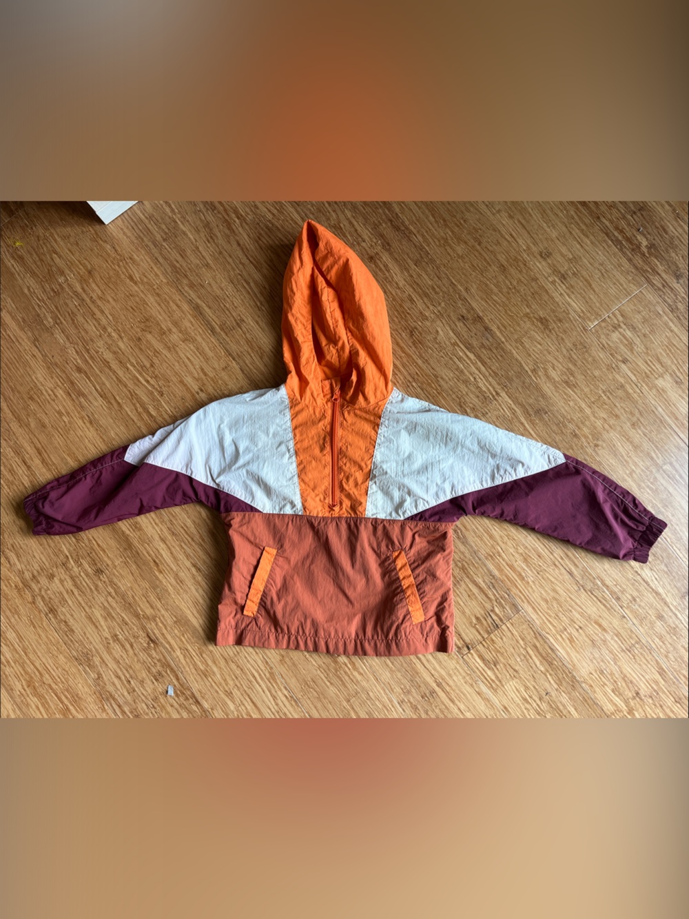 Cat & Jack Colorblock Hooded Rain Jacket in Orange, White & Maroon